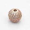 CZ Brass Micro Pave Grade AAA Clear Color Cubic Zirconia Round Beads KK-O065-8mm-05RG-NR-1