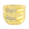 Brass Micro Pave Cubic Zirconia Cuff Finger Rings RJEW-B069-02G-2