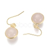 Flat Round Golden Tone Brass Natural Rose Quartz Dangle Earrings EJEW-M059-07-2