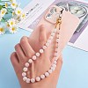 Natural Rose Quartz & 304 Stainless Steel Round Beaded Mobile Straps HJEW-SW00043-02-4