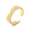 Brass Grooved Rectangle Signet Open Cuff Ring for Women RJEW-G263-06G-4