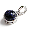 Rhodium Plated 925 Sterling Silver Pave Synthetic Blue Goldstone Half Round Charms G-NH0001-12C-2