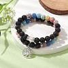 2pcs 2 Styles 8mm Round Dyed Natural Lava Rock & Shell Pearl Beaded Stretch Bracelet Sets BJEW-JB10318-2