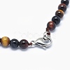 Natural Tiger Eye Graduated Beads Necklaces and Bracelets Jewelry Sets SJEW-L132-09-4