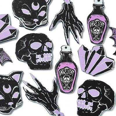 12Pcs 6 Styles Halloween Acrylic Pendants SACR-CJ0001-21-1