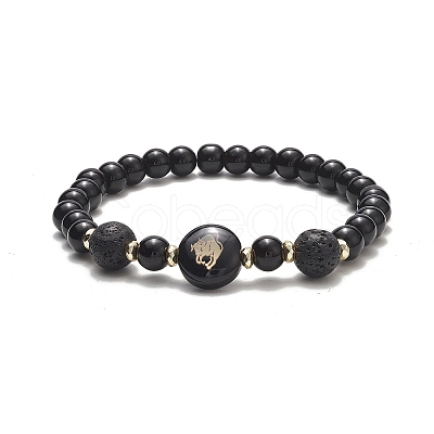 Glass & Natural Lava Rock & Synthetic Hematite Stretch Bracelet Sets BJEW-JB09204-1