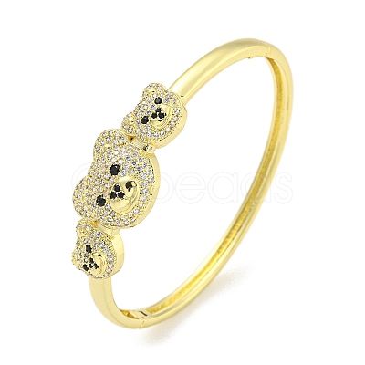 Bear Brass Micro Pave Clear & Black Cubic Zirconia Hinged Bangles for Women BJEW-Z062-11G-1