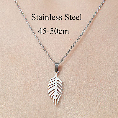 Non-Tarnish 201 Stainless Steel Hollow Leaf Pendant Necklace NJEW-OY001-66-1