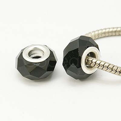 Silver Color Black Fascinating Faceted Glass Beads Fit European Jewelry Charm Bracelets & Necklace X-GDA002-27-1