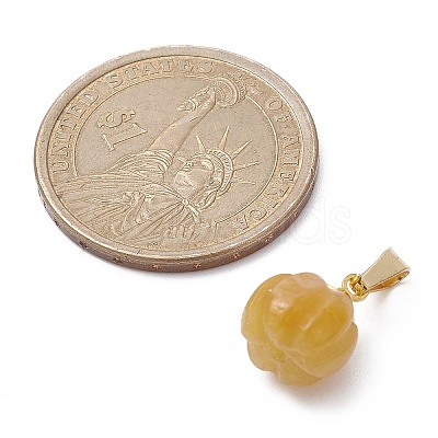 Natural Yellow Aventurine Pumpkin Charms with Golden Tone 304 Stainless Steel Snap on Bails PALLOY-JF02349-02-1