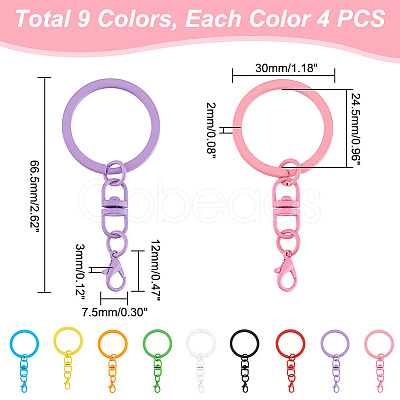 PandaHall Elite 36Pcs 9 Colors Spray Painted Iron Keychain Swivel Clasps FIND-AR0004-01-1