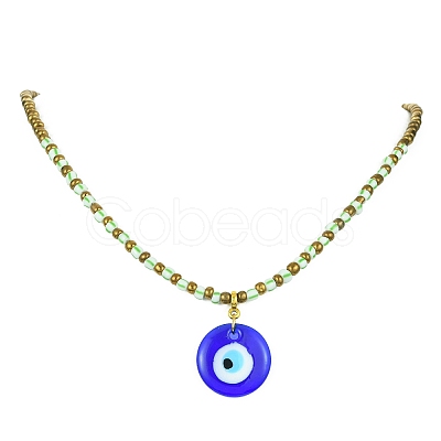 Handmade Evil Eye Lampwork Pendant Necklace with Glass Seed Beaded Chains for Women NJEW-JN04418-1