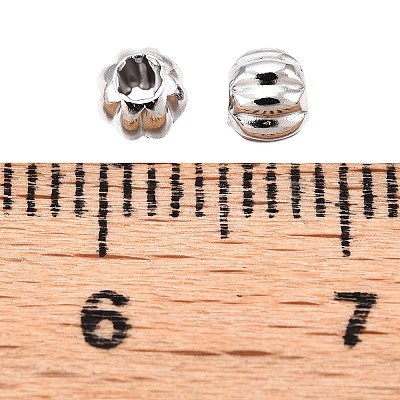 Rhodium Plated 925 Sterling Silver Corrugated Beads STER-T007-96P-1