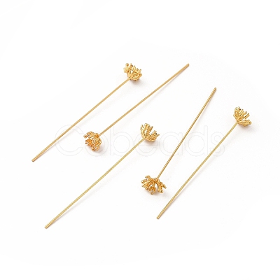 Brass Crystal Rhinestone Flower Head Pins X-KK-A178-03G-1