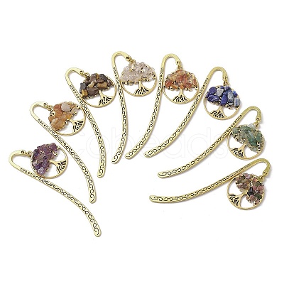 8Pcs 8 Style Tibetan Style Alloy Hook Bookmarks AJEW-JK00299-1