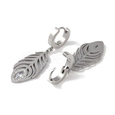 Feather 304 Stainless Steel Polymer Clay Rhinestone Dangle Earrings EJEW-L283-005P-1