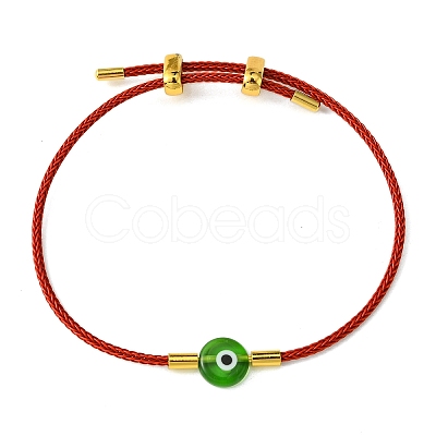 Lampwork Evil Eye & Brass Beaded Bangle BJEW-A008-01C-1