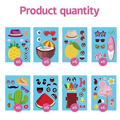 48 Sheets 8 Styles Summer Paper Make a Face Stickers DIY-WH0467-009-1