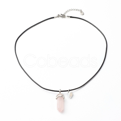 Natural Rose Quartz & Lapis Lazuli Double Terminated Pointed Pendants Necklaces Set for Couples Best Friends NJEW-JN03675-1