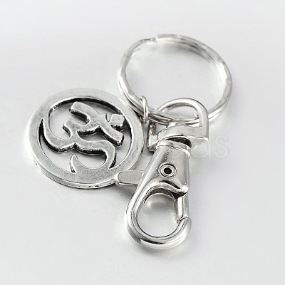 Alloy Flat Round with Mark Om Symbol Keychain KEYC-JKC00068-02-1