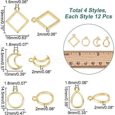 CHGCRAFT 48Pcs 4 Styles Alloy Open Back Bezel Pendants FIND-CA0005-98-1