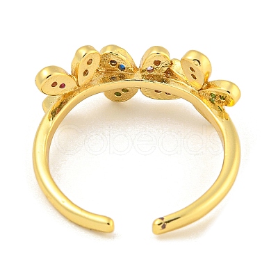 Flower Rack Plating Brass Micro Pave Cubic Zirconia Open Cuff Rings for Women RJEW-N047-01G-RS-1