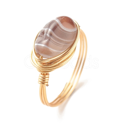 Natural Botswana Agate Oval Finger Rings RJEW-JR00441-04-1