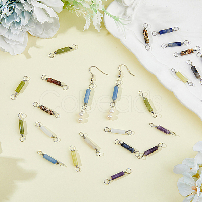 36Pcs 9 Styles Natural Mixed Gemstone Connector Charms PALLOY-AB00132-1