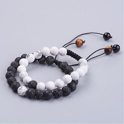 Natural Lava Rock & Howlite Round Beaded Bracelets for Men BJEW-JB02954-1