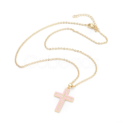 Brass Micro Pave Cubic Zirconia Cross Pendant Necklaces NJEW-F281-08-1