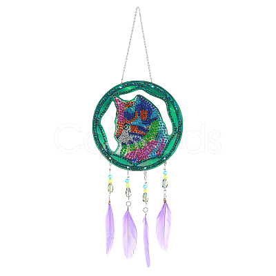 DIY Diamond Painting Web with Feather Wind Chime Kits DIAM-PW0001-223D-1