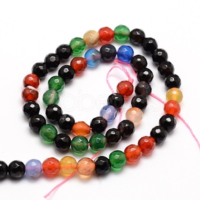 Faceted Natural Agate Round Beads Strands G-E319B-6mm-06-1