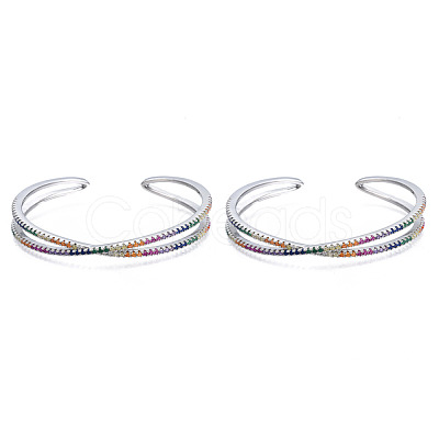 Colorful Cubic Zirconia Criss Cross Cuff Bangle BJEW-N014-003P-NF-1