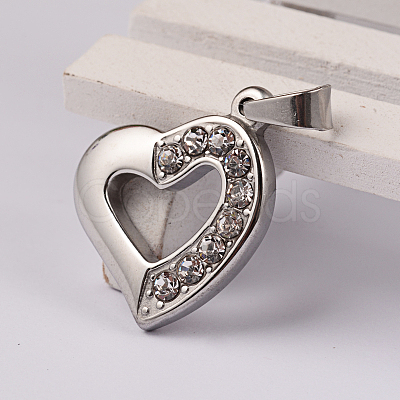 Heart 304 Stainless Steel Rhinestone Pendants STAS-M232-03P-1