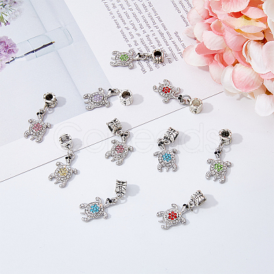 DICOSMETIC 12Pcs 6 Colors Tortoise Alloy Rhinestone European Dangle Charms ALRI-DC0001-03-1