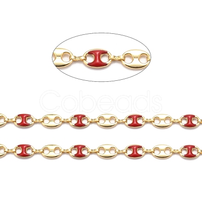 Golden Plated Alloy Enameled Coffee Bean Links Chains LCHA-H004-02G-B-1