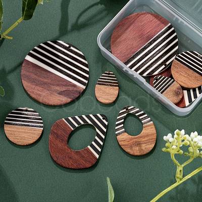 10Pcs 5 Style Resin & Walnut Wood Pendants RESI-LS0001-20-1