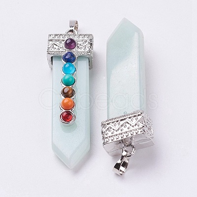 Natural Amazonite with Synthetic & Natural Mixed Stone Chakra Big Pendants G-E415-B03-1