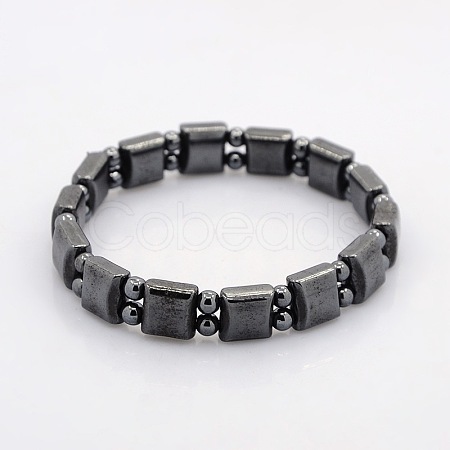 Synthetic Magnetic Hematite Square and Round Beads Stretch Bracelets for Valentine's Day Gift BJEW-M066-13-1