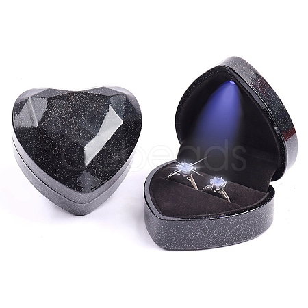 Glitter Heart Shaped Plastic Couple Ring Storage Boxes CON-C020-01F-1