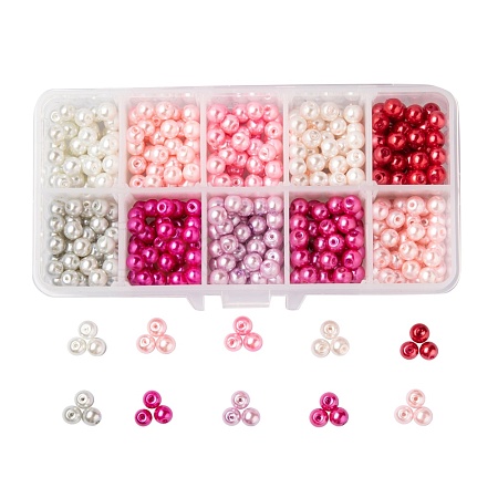 ARRICRAFT 500Pcs 10 Colors Baking Painted Pearlized Glass Pearl Round Bead Strands HY-AR0001-02-1