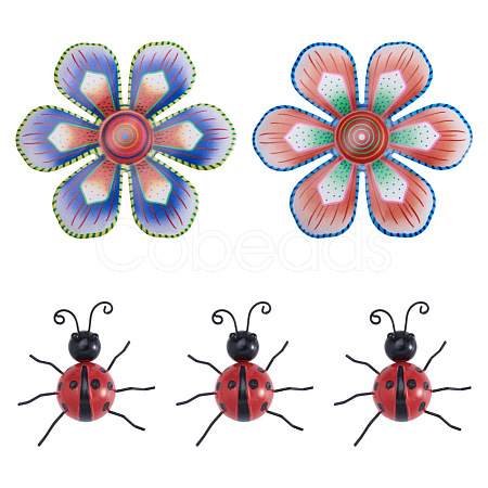 Crafans 3D Iron Flower and Ladybug Big Pendants AJEW-CF0001-19-1