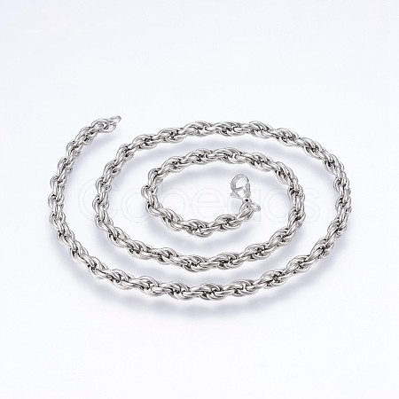 Men's 304 Stainless Steel Rope Chain Necklaces NJEW-P218-14P-1