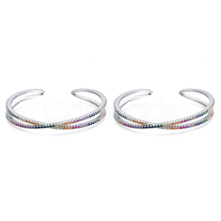 Colorful Cubic Zirconia Criss Cross Cuff Bangle BJEW-N014-003P-NF-1