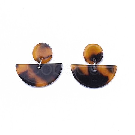 Half Round Cellulose Acetate(Resin) Dangle Stud Earrings EJEW-JE03096-01-1