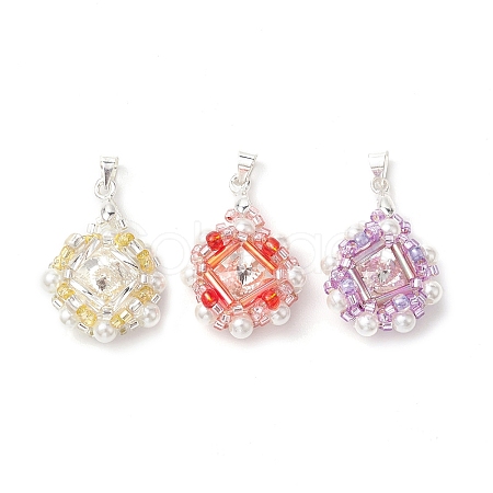 3 Pcs Glass Rhinestone with Acrylic Pearl Pendants PALLOY-MZ00251-1