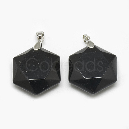 Natural Black Agate Pendants G-S334-003A-1