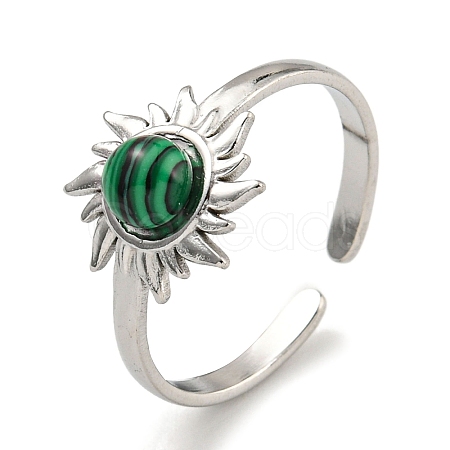 304 Stainless Steel Synthetic Malachite Cuff Rings G-Z056-01P-02-1