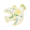 Alloy Enamel Pendants, Light Gold, Swallow with Flower Charm, Green, 22.5x26x1.5mm, Hole: 1.6mm