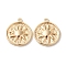 Brass Pendants, Round with Sun, Real 18K Gold Plated, 22x19x2mm, Hole: 2mm